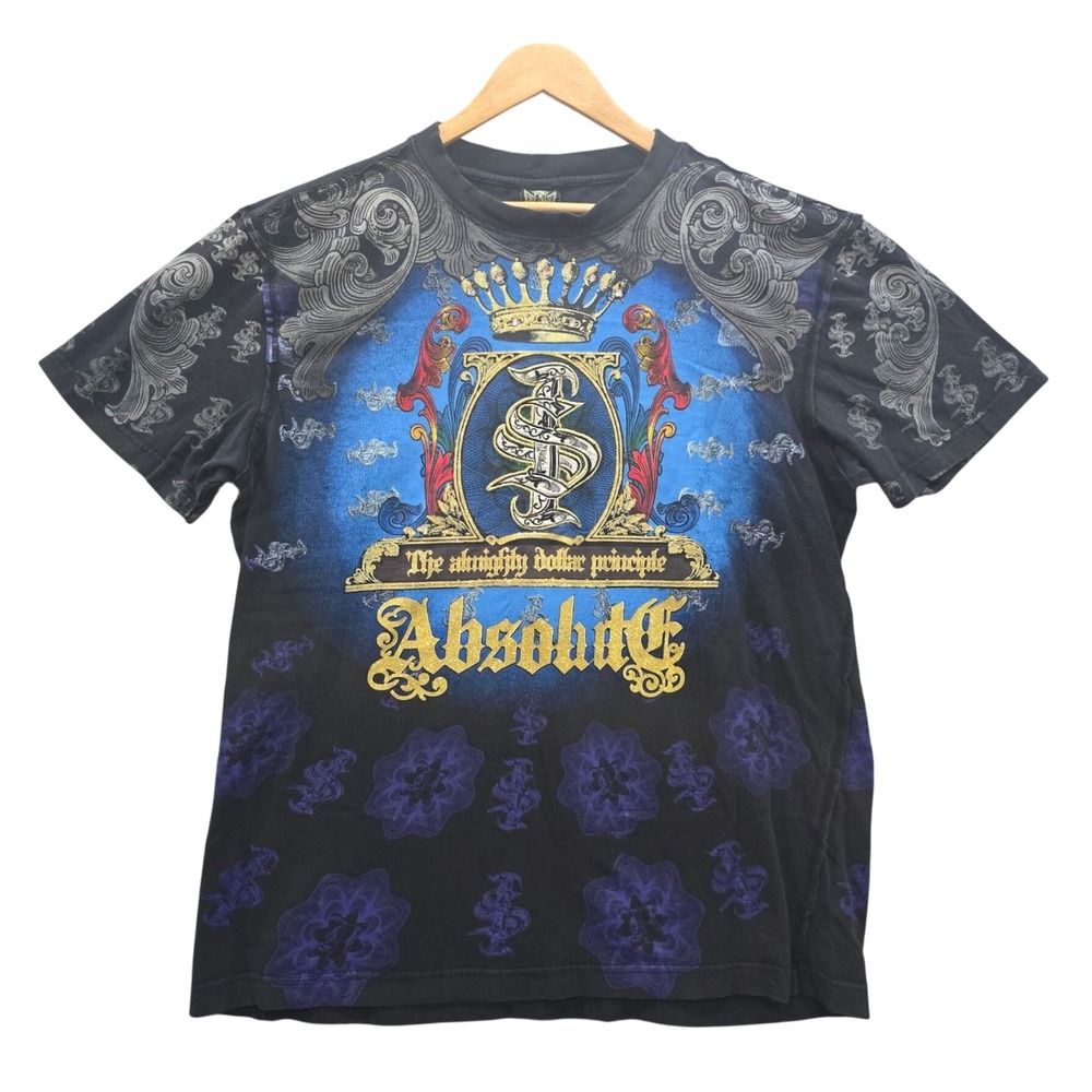 Vintage‎ Y2K Raw Blue Mens 3X Shirt Absolute Dollar Principle Graphic Rhinestone